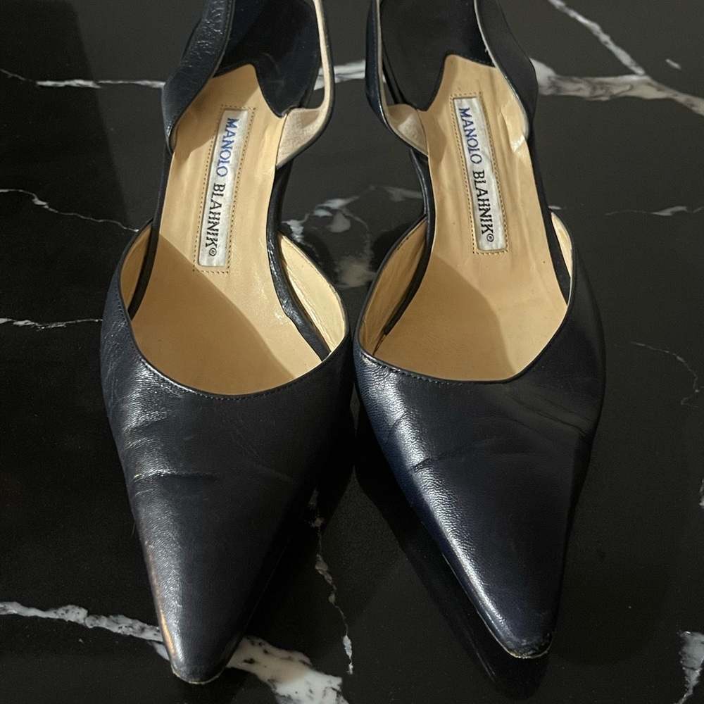 Manolo Blahnik Navy Leather Heels